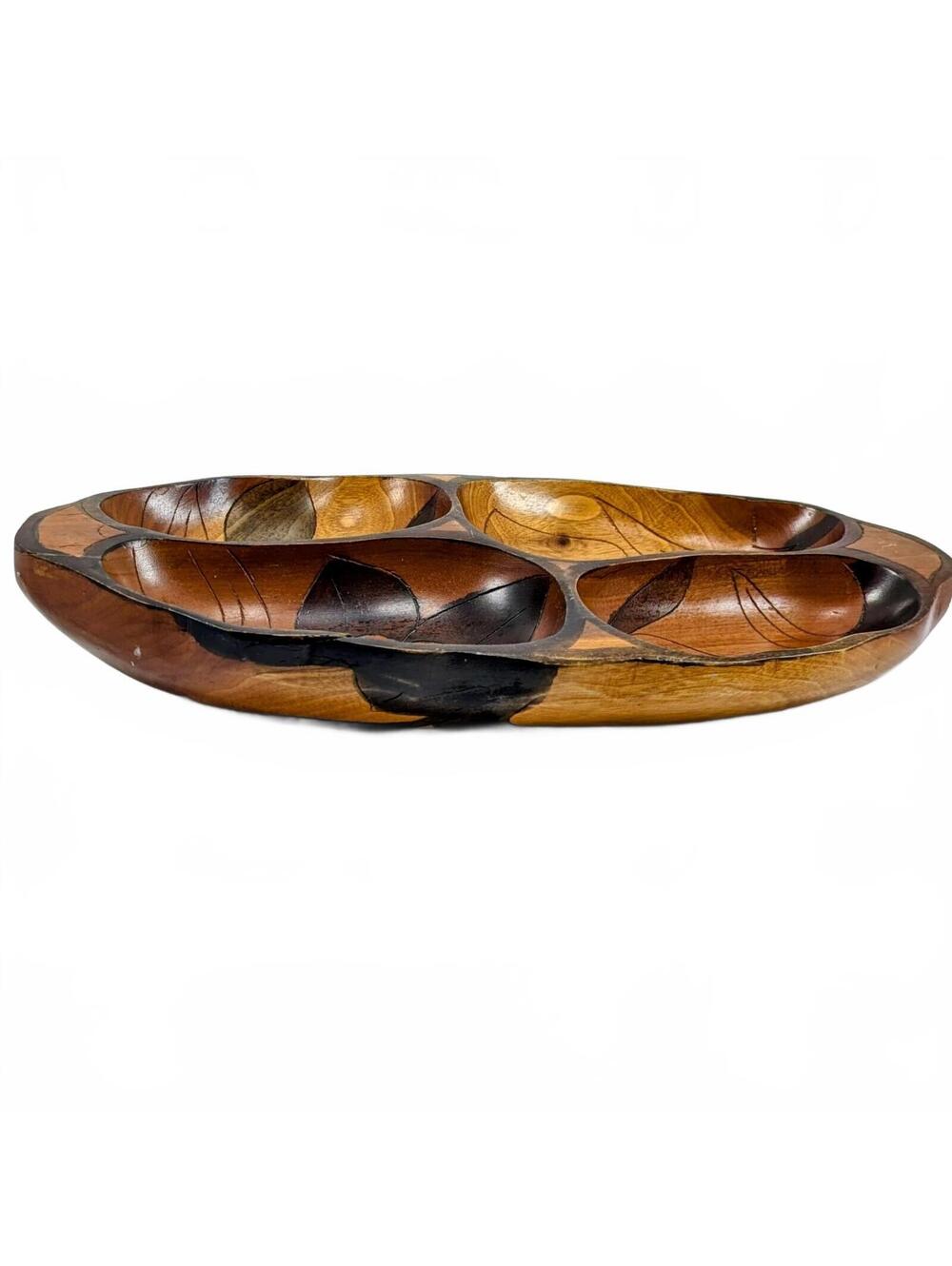 Vtg Hand-carved Wooden Monkey Pod Serving Bowl